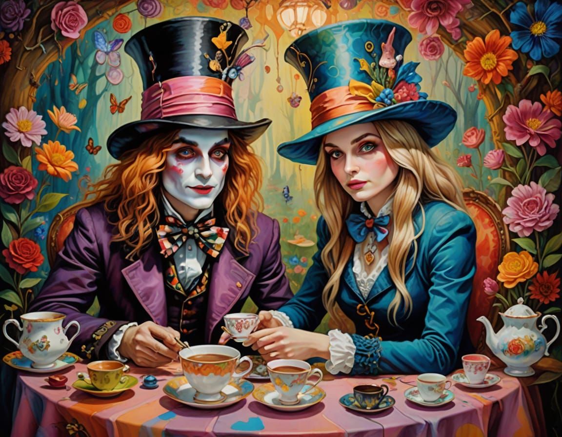 Alice's Surreal Tea Party: A Fantasy Painting