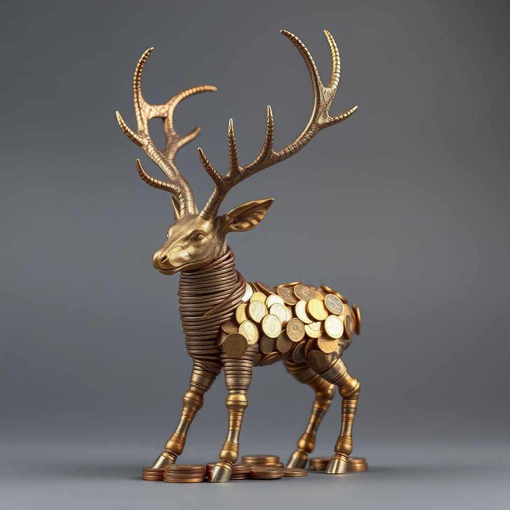 Coin Deer Sculpture in Digital Art Style