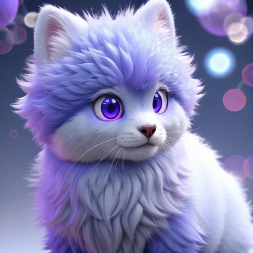 Cute White Creature with Purple Eyes in 3D Anime Style