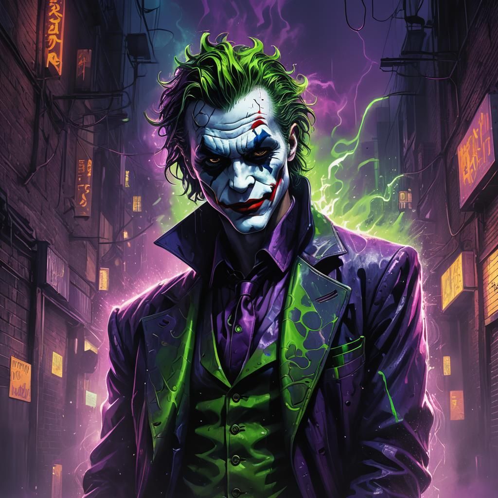 Neon Joker Portrait in Cyberpunk Style