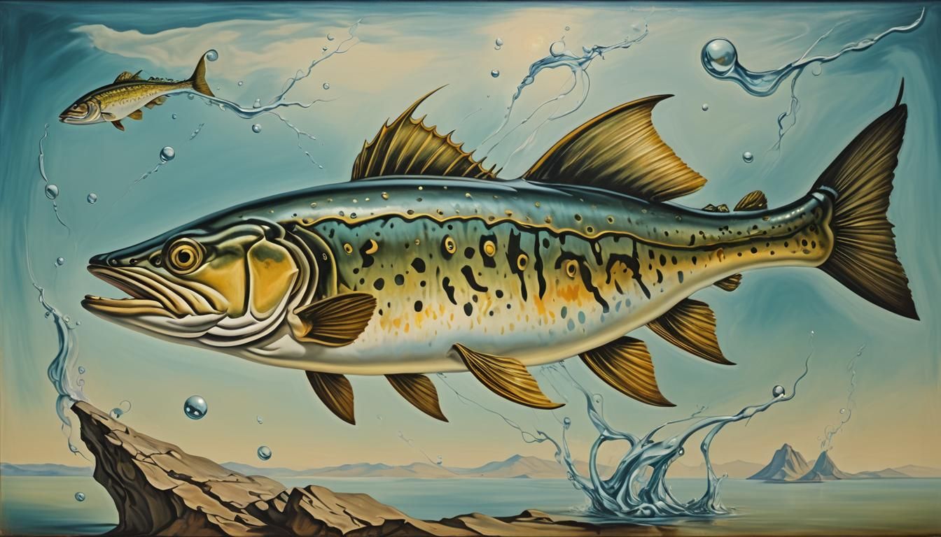 Surreal Pike Fish in Melting Oil on Canvas