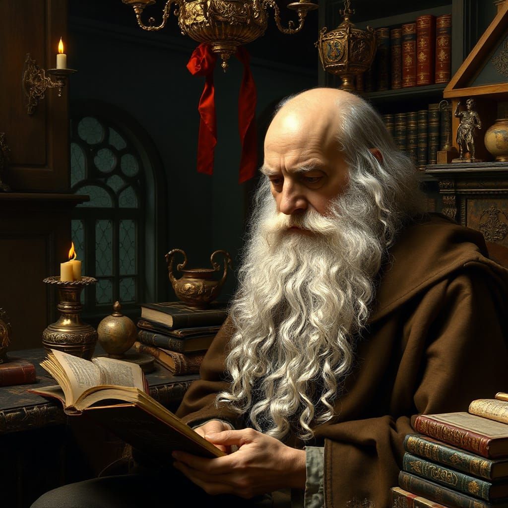 Nostradamus in Ornate Chamber, Rembrandt Style