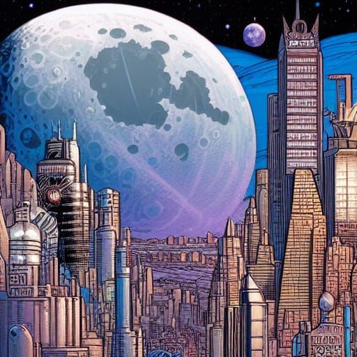 Futuristic Lunar City in Comic Book Style