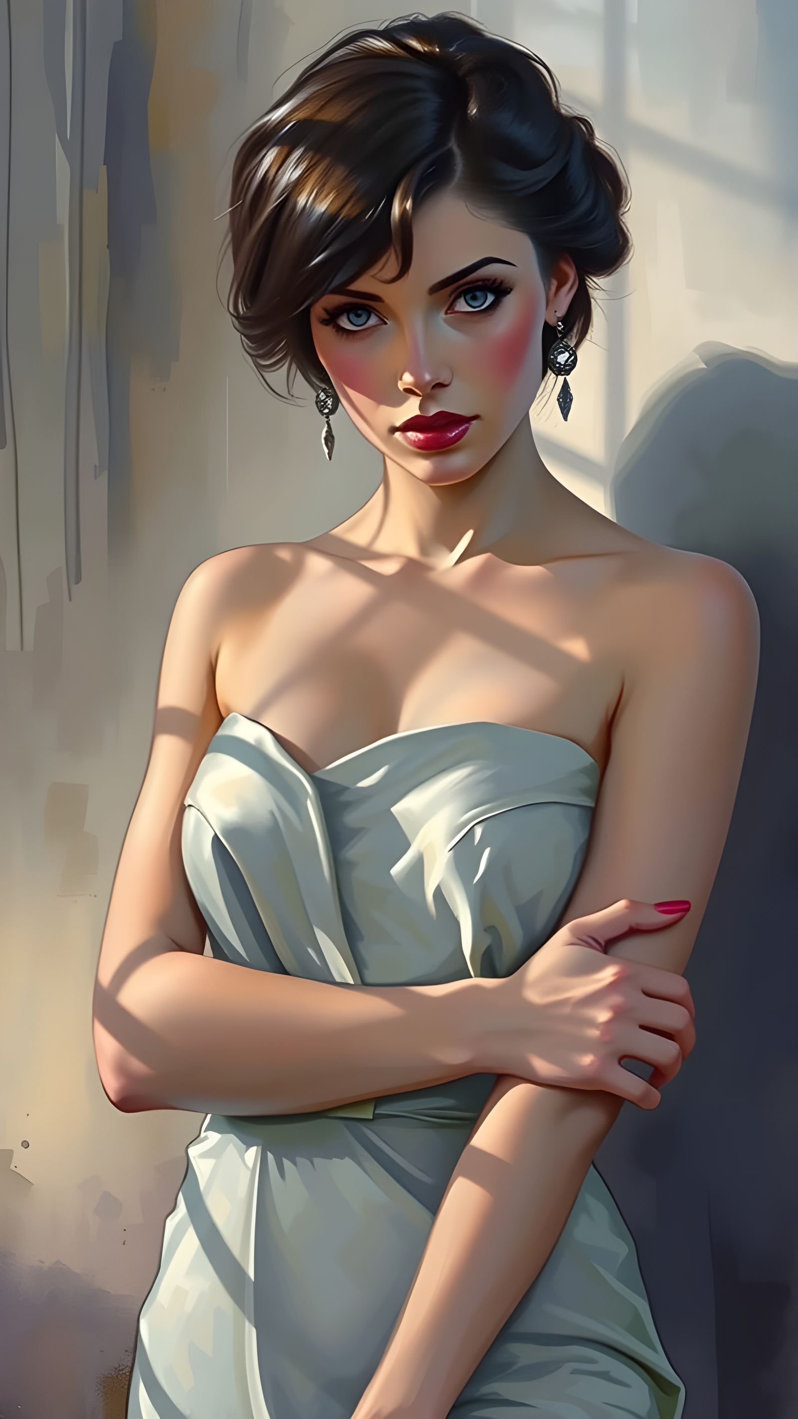 Woman in Elegant Evening Gown with Soft, Moody Lighting