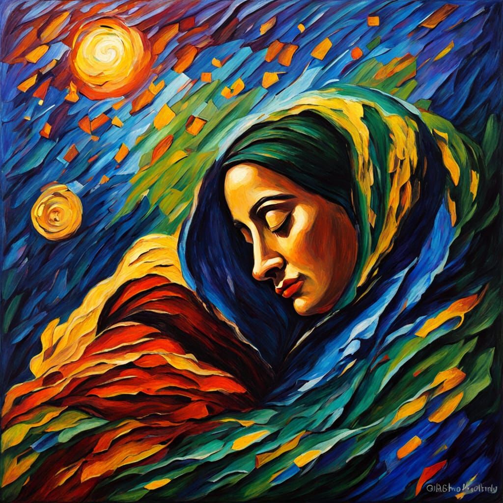 Mother's Journey in Neo-Impressionist Style