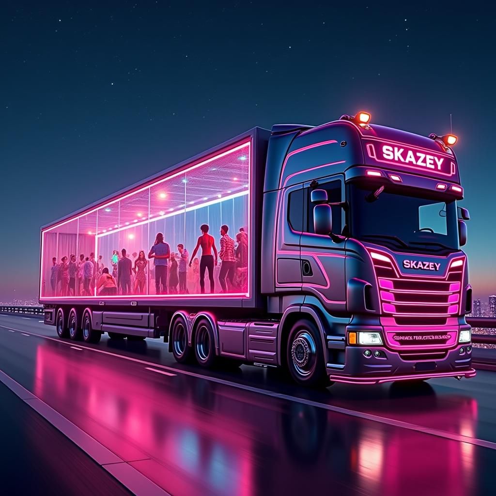 Futuristic Party Truck on Neon Highway