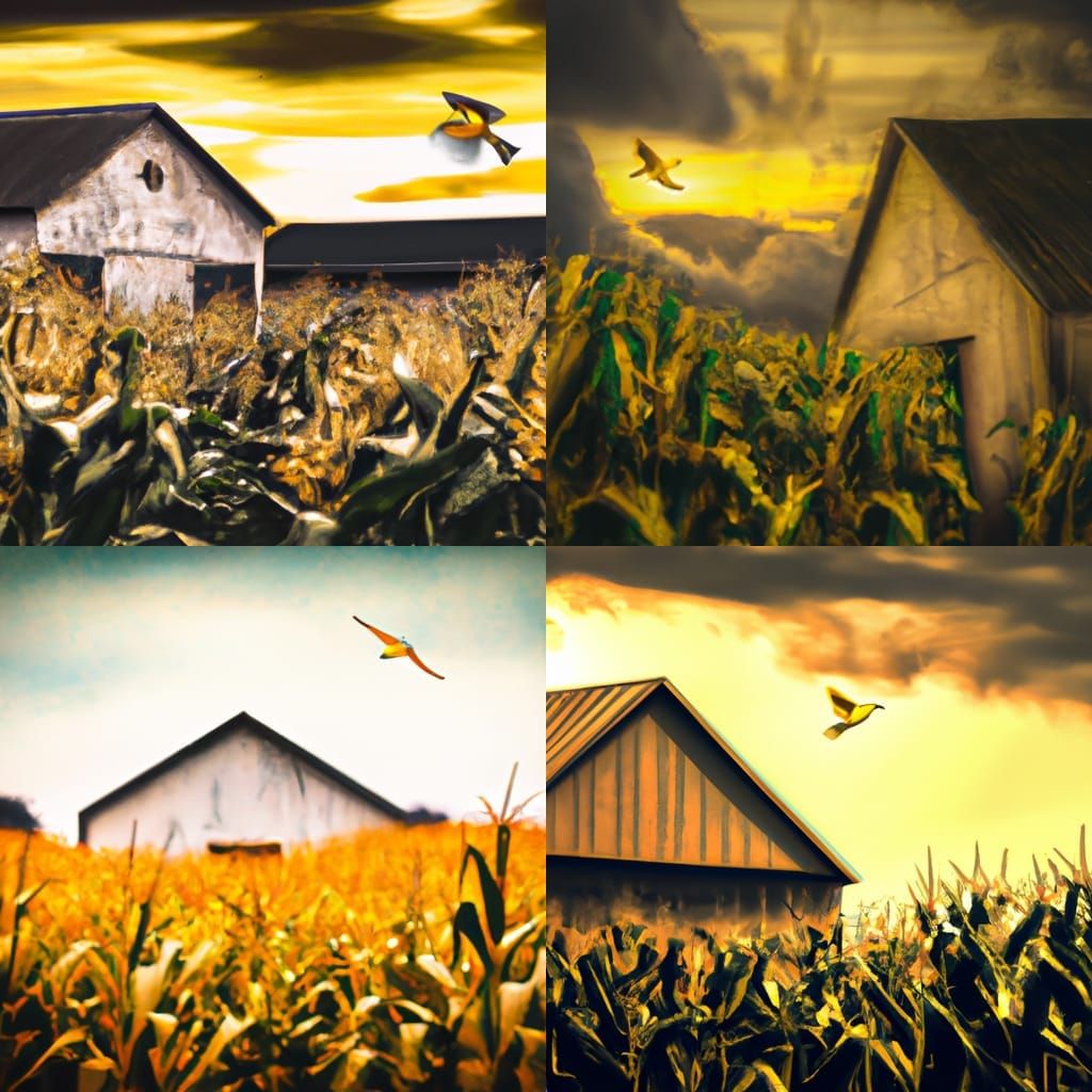 Yellow Bird Flying Over Cornfield: Digital Matte Painting