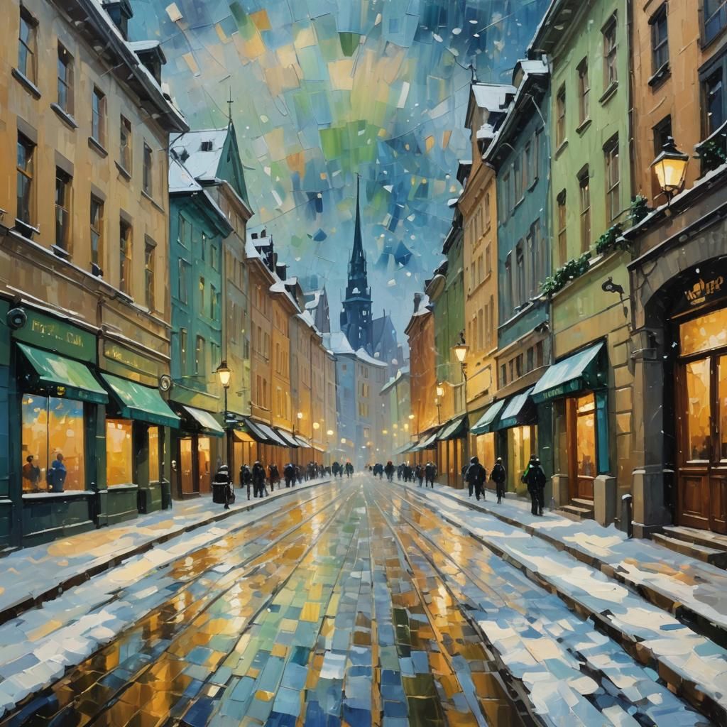 Helsinki Winter Scene as Impasto Oil Painting