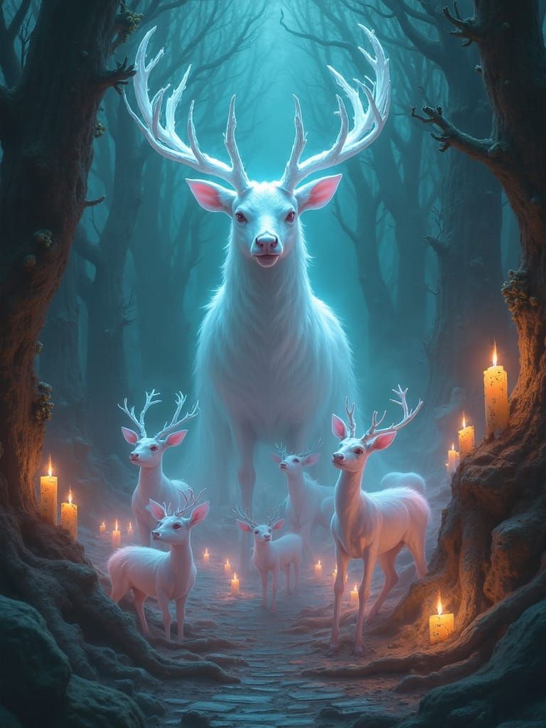 Crying Ghost in Surreal Dystopia with Deer