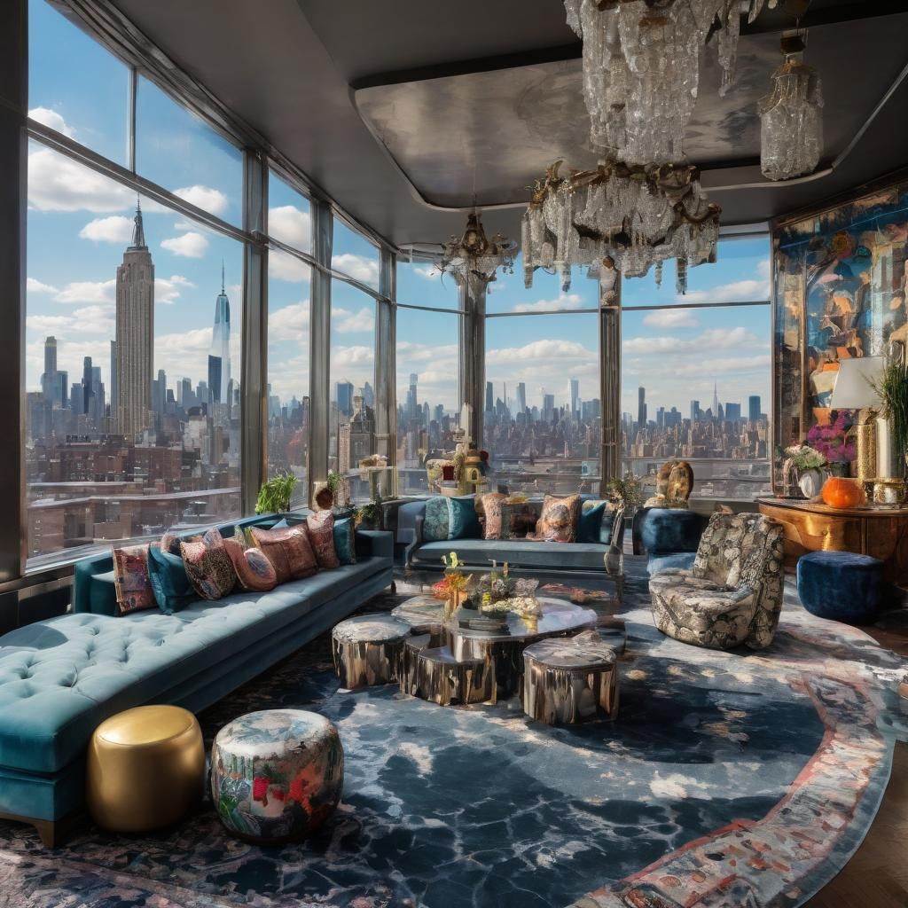 Maximalist Penthouse Interior with City View