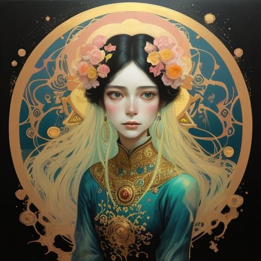 Ethereal Noble Maiden in Psychedelic Floral Arrangement