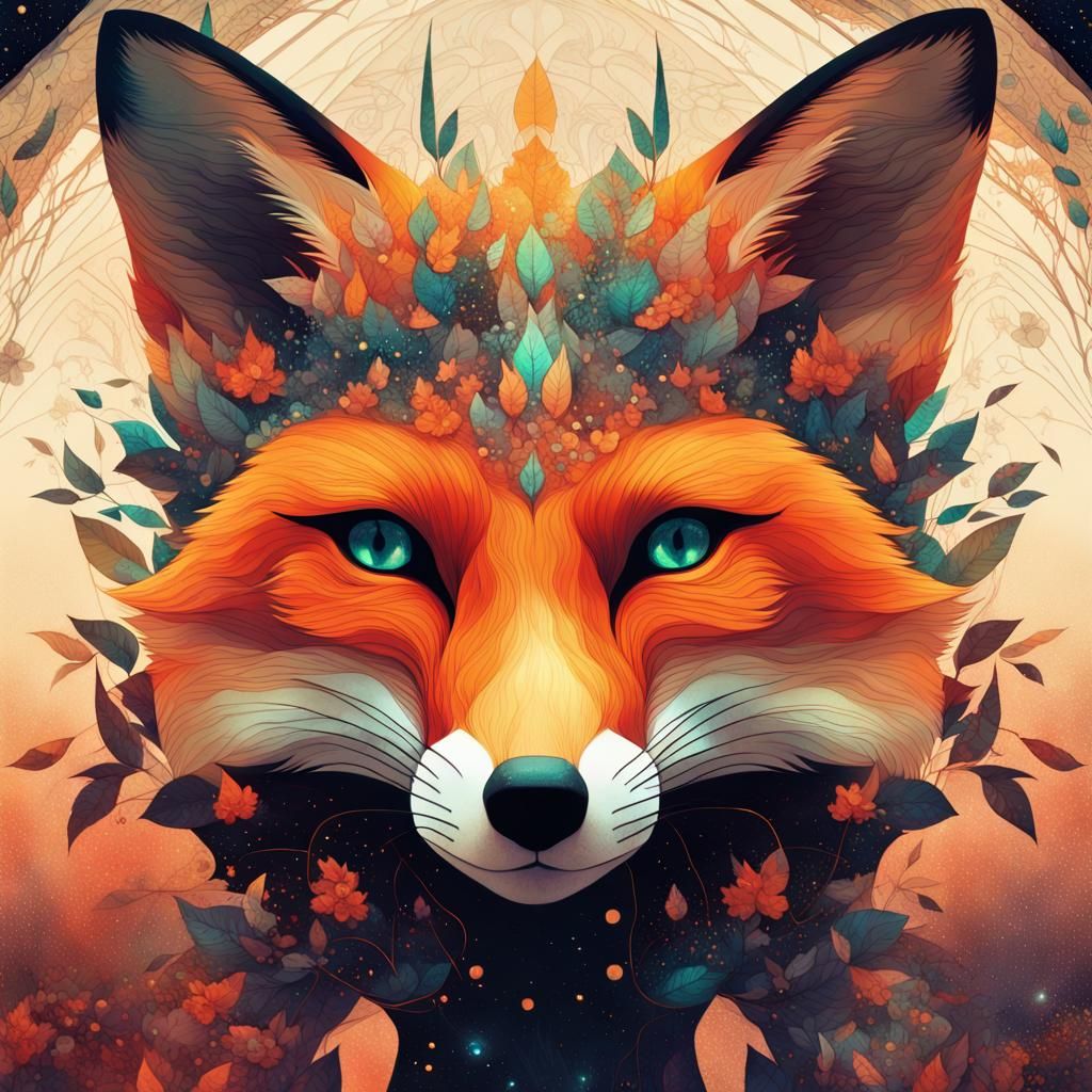 Epic Fox Head Silhouette in Galaxy, Digital Art