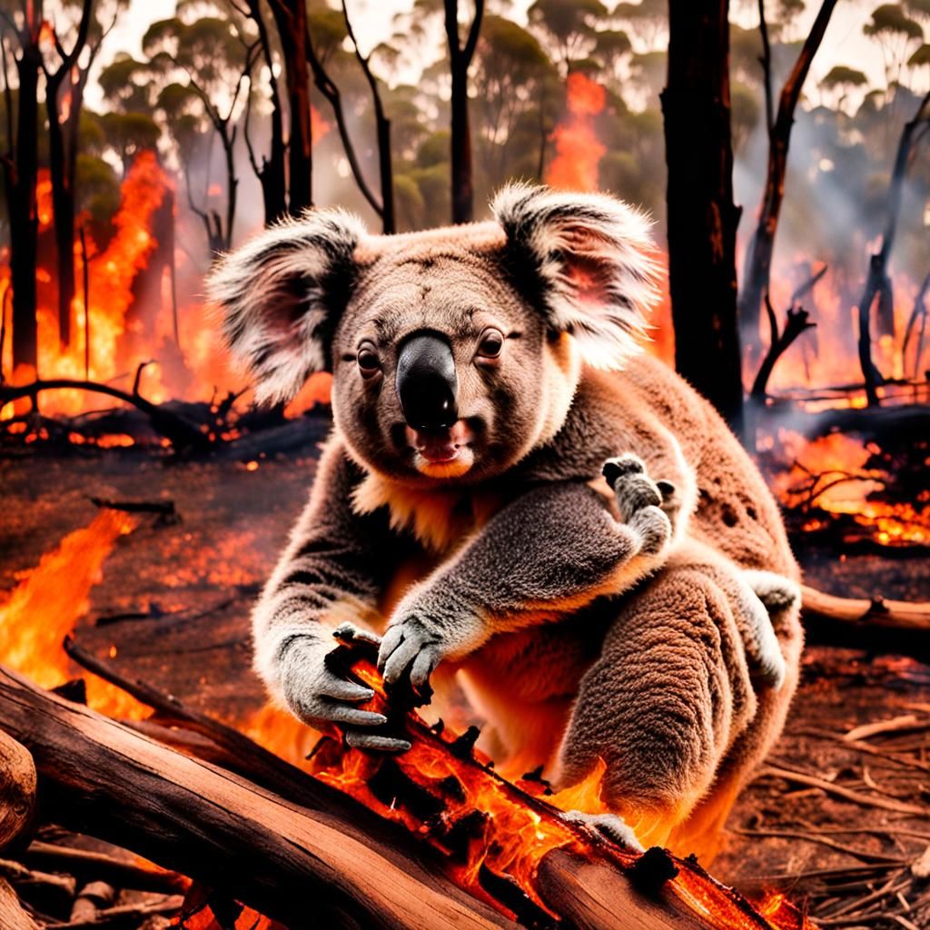 Koala Family Escaping Wildfire