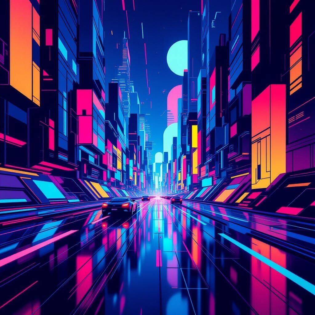 Futuristic Geometric Shapes in a Neon Cinematic Scene