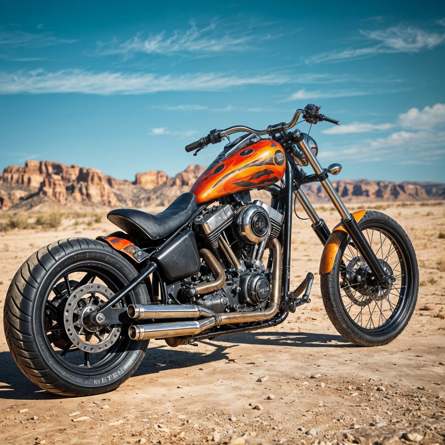 Cyberpunk Chopper in Desert Landscape