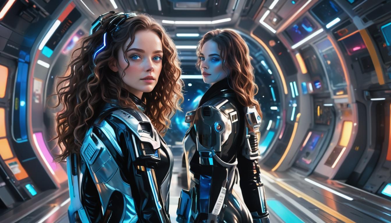 Perfect Space Girl in Vibrant Station