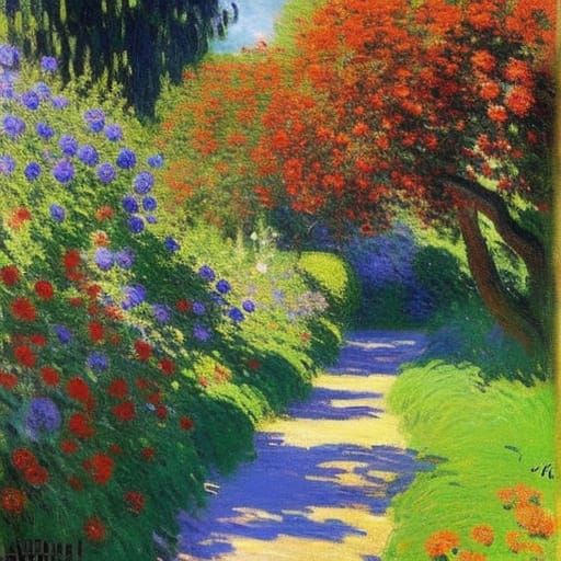 Mediterranean Garden Path in Impressionist Style