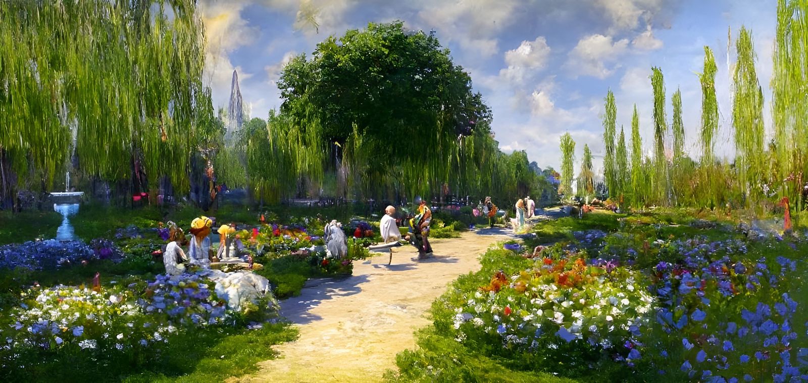 Psychedelic Garden Painting in Impressionist Style