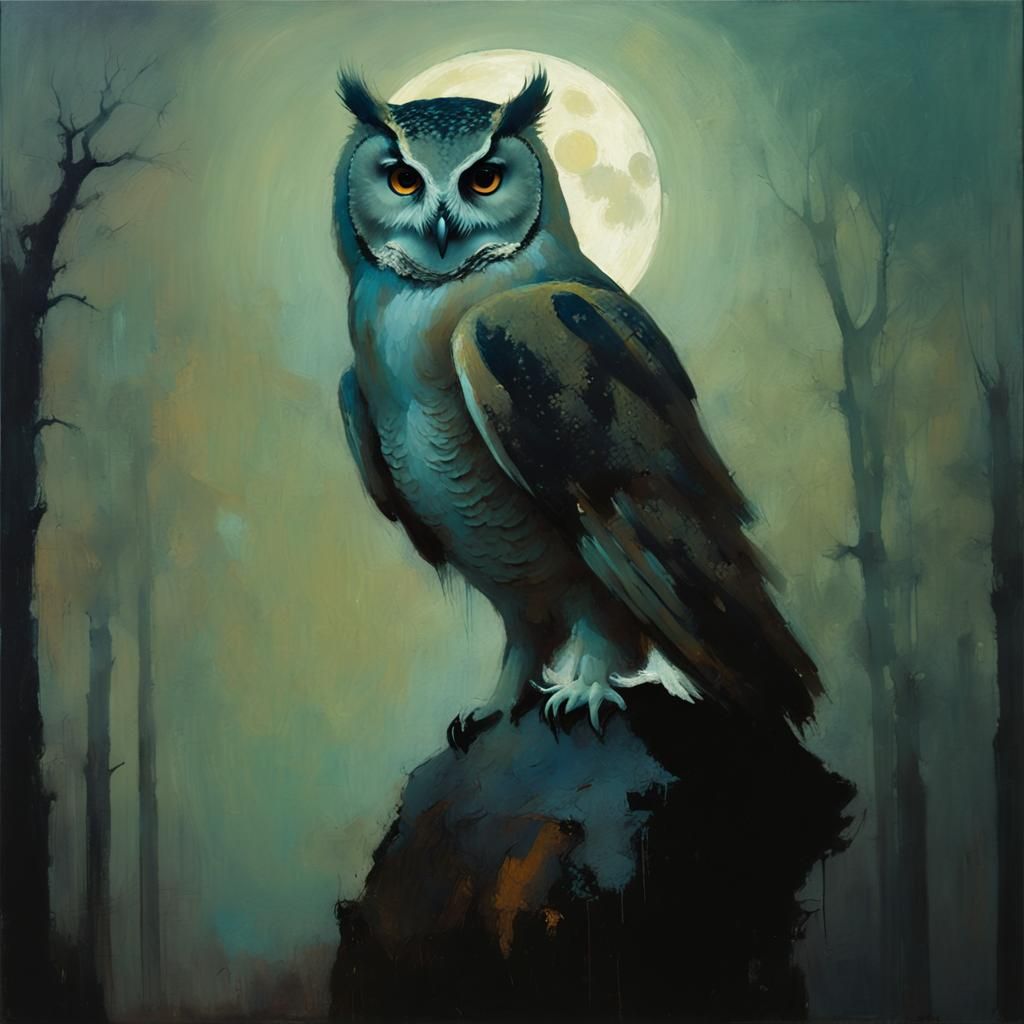 Eerie Surreal Owl Portrait in Oil Paint