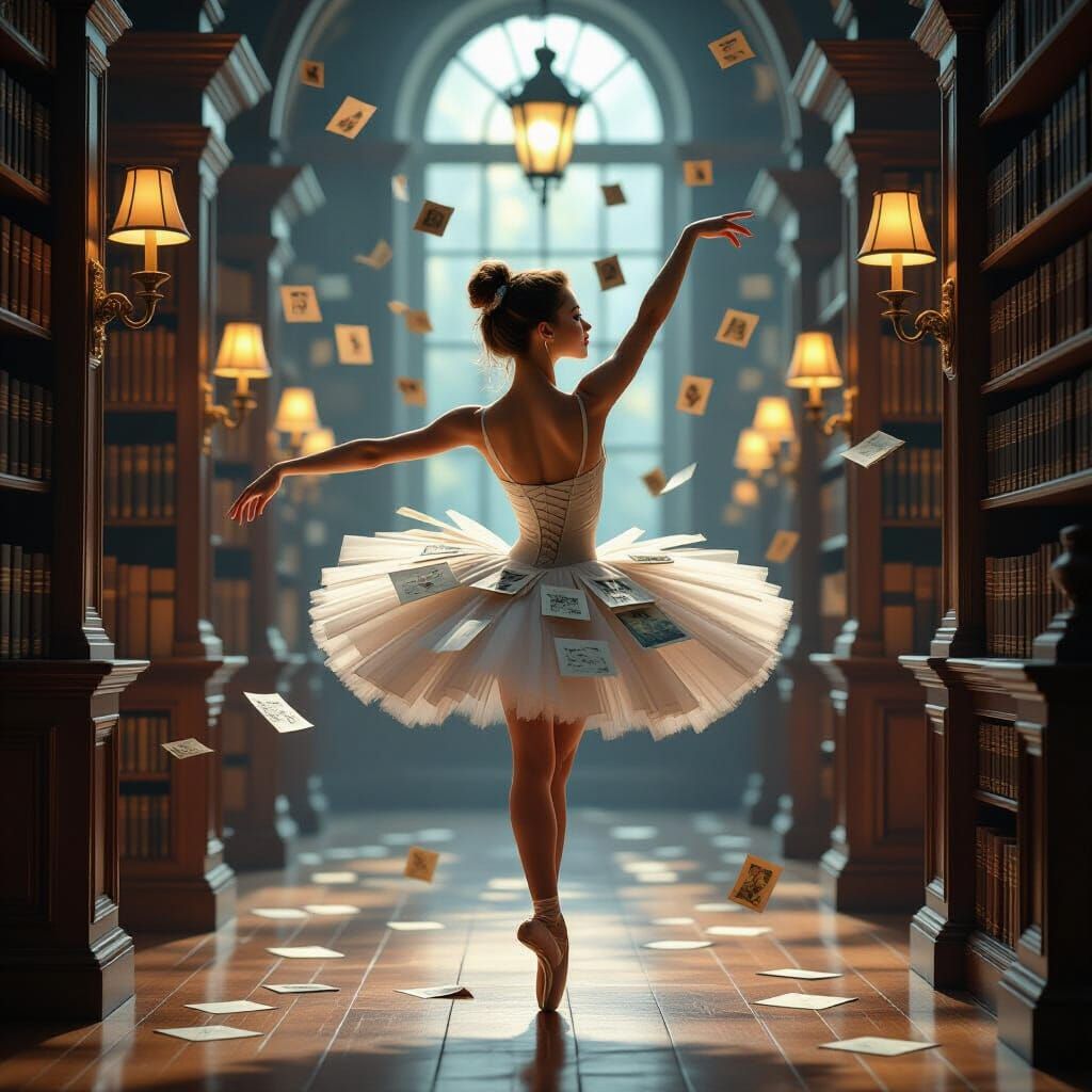 Ballerina in Library Tutu of Letters and Photos