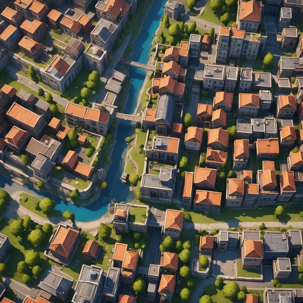 MAPA ESCENOGRAFICO CON ARMAS EN EDIFICIOS Y CON EL FONDO DE LA RUTA DE LA SEDA OCCIDENTE PARA JUGAR EN FORNITE.