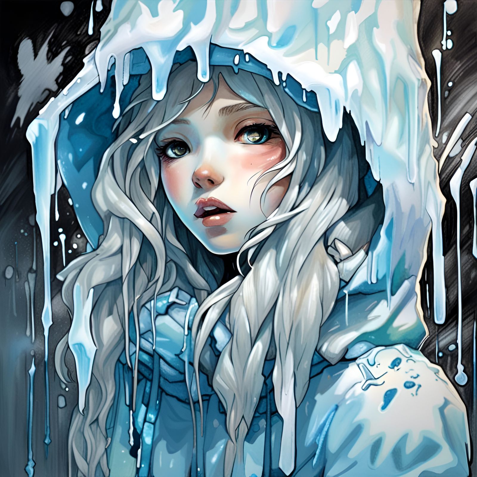 Ice Girl Graffiti Art in Polychromatic Colors