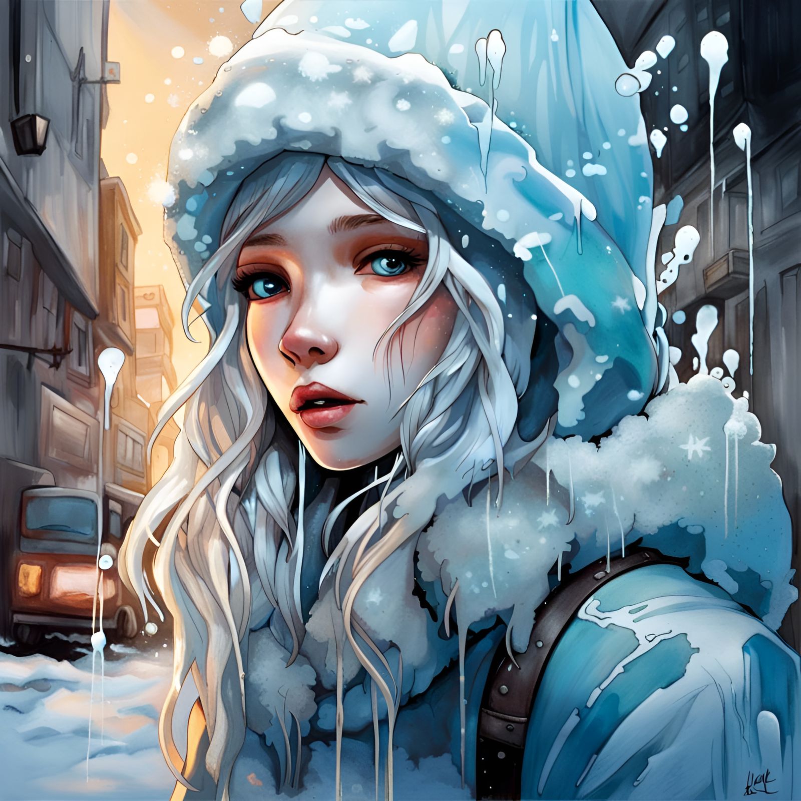 Ice Girl Graffiti Art in Polychromatic Style