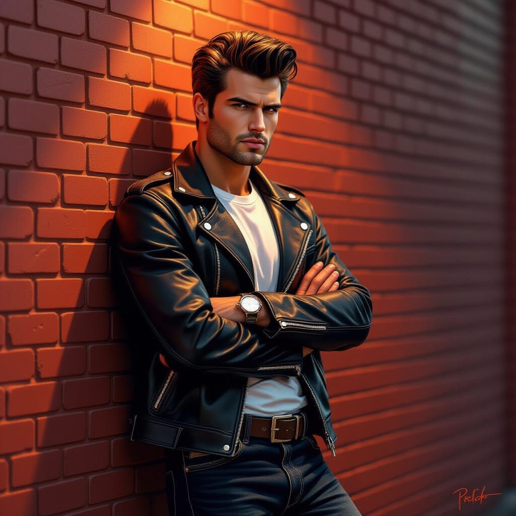 1950s Greaser Rebel in Hyperrealistic Digital Painting