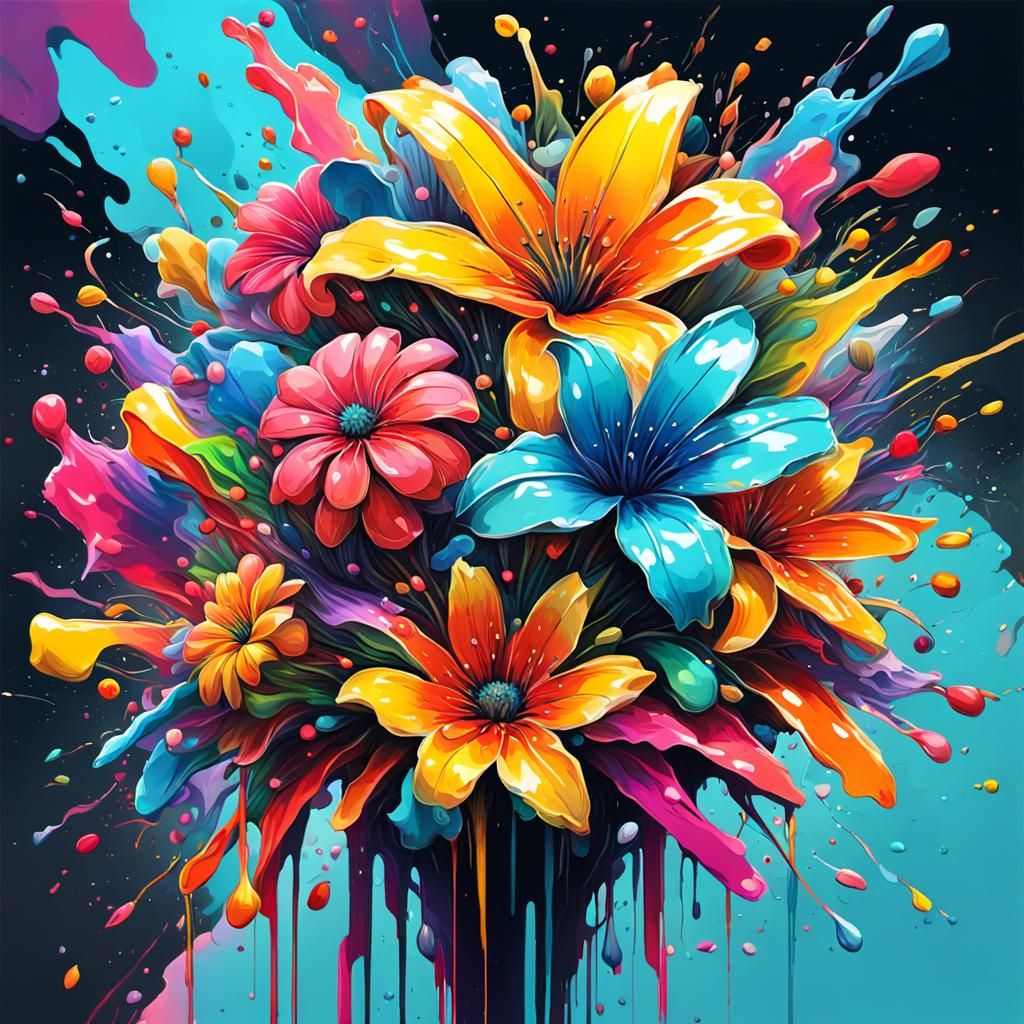 Colorful Abstract Bouquet in Graffiti Art Style