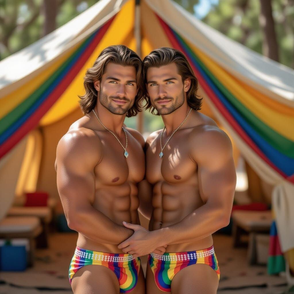 Romantic Pride: Muscular Men in Diamond Thongs