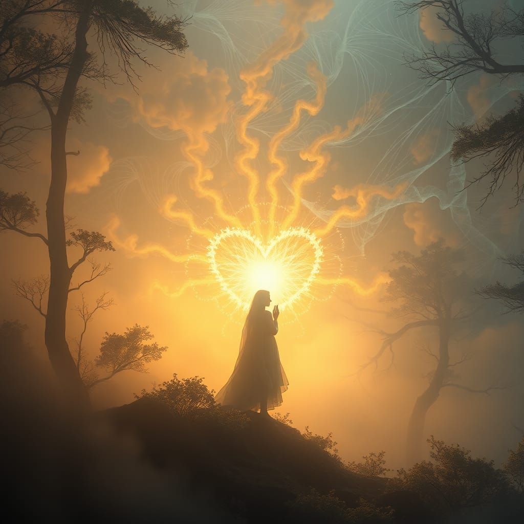 Ethereal Figure in Luminous Forest: Dreamlike Concept Art