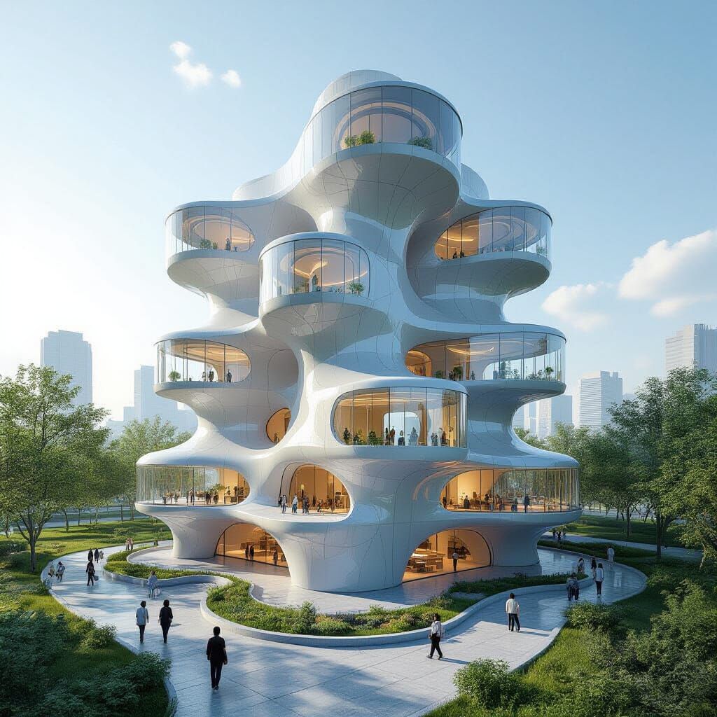 Futuristic Organic 3D Apartments in Sunny Urban Setting