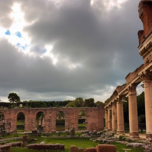 Heavenly Floating Roman Ruins in Clouds