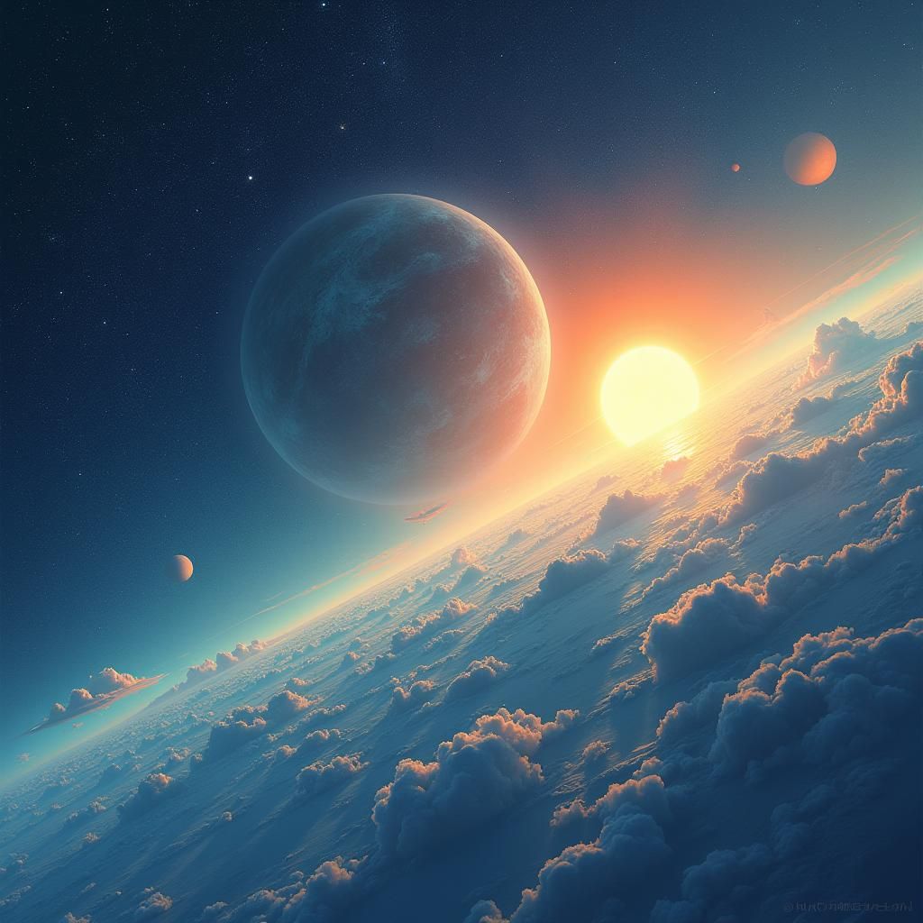 Anthropomorphic Sun Orbits Earth in Anime Style