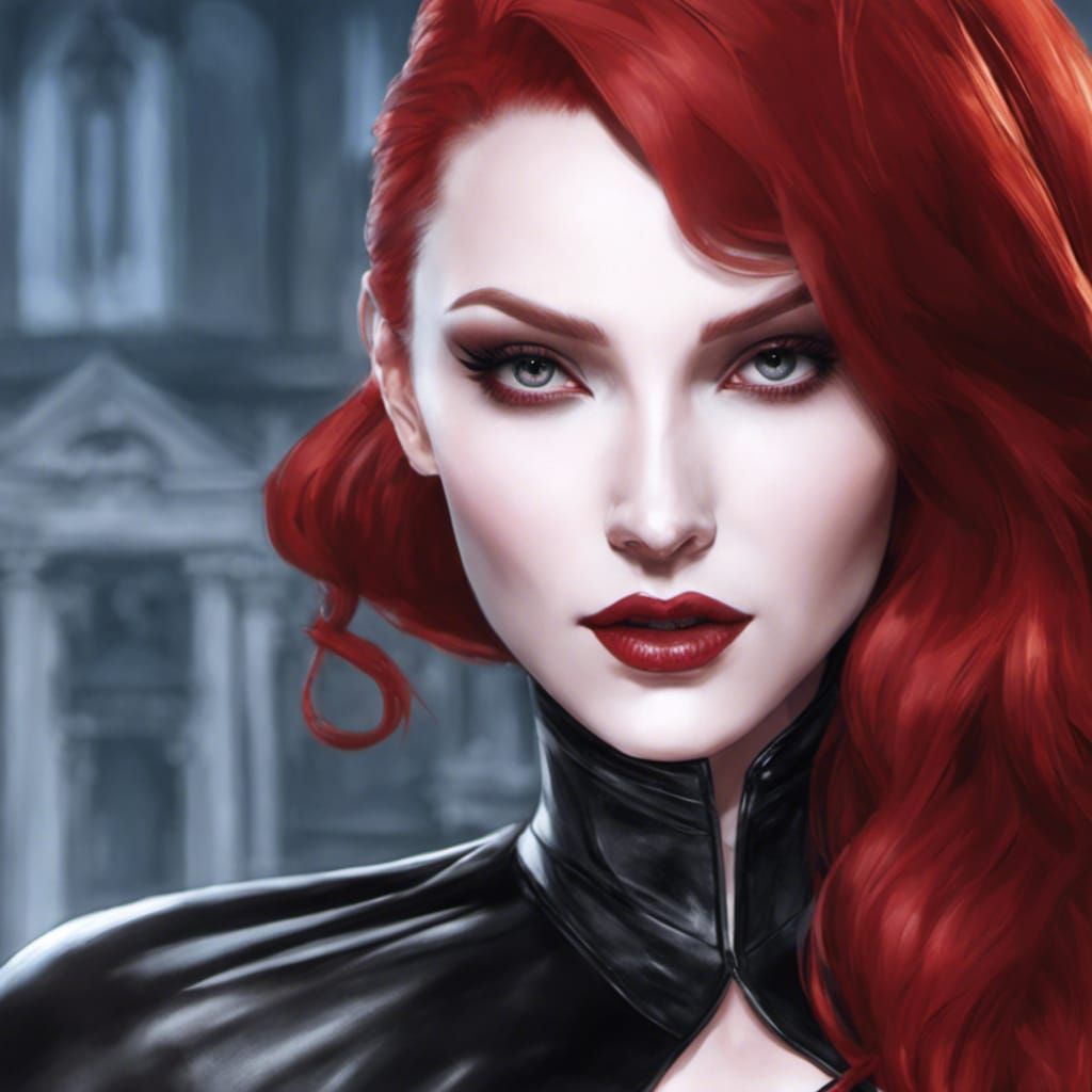 Beautiful Redhead Vampire Woman in Hyperrealistic Style