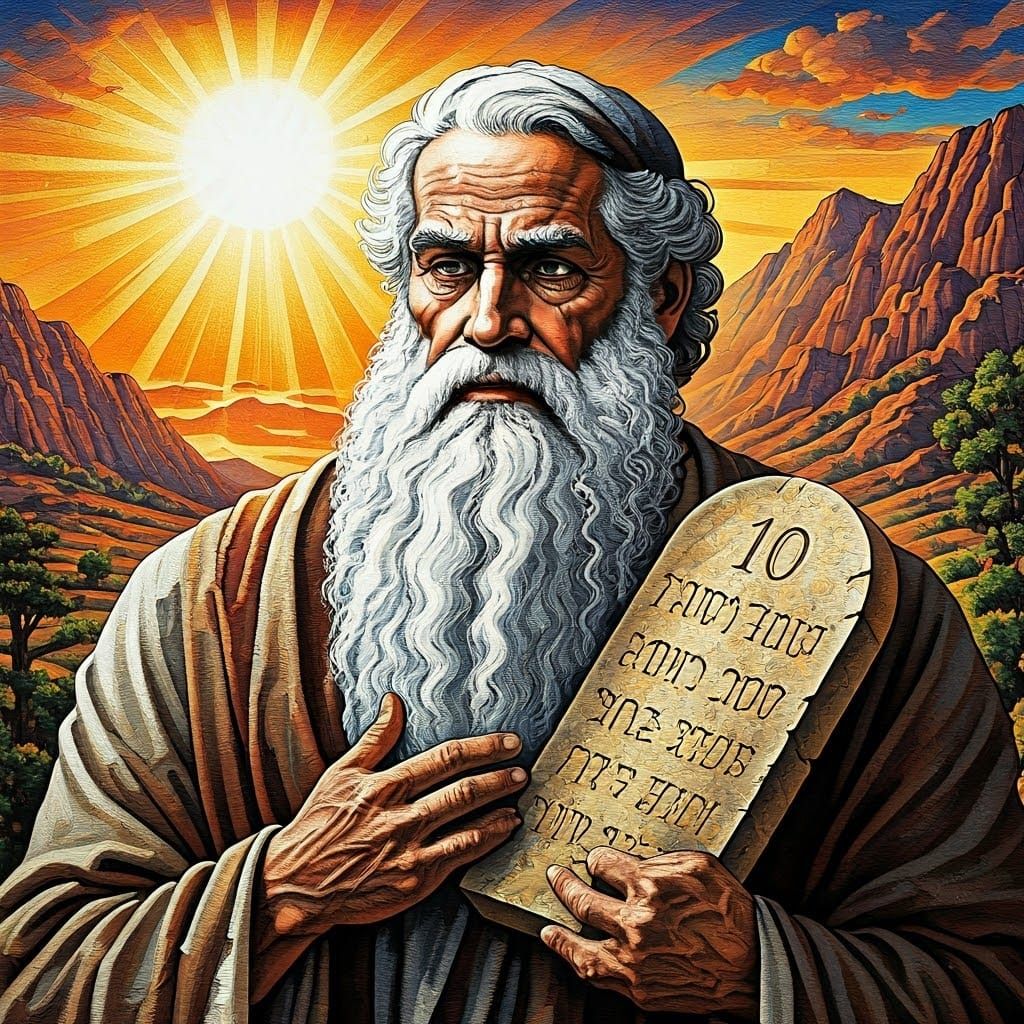 Moses Holds the Ten Commandments: Mosaic Portrait