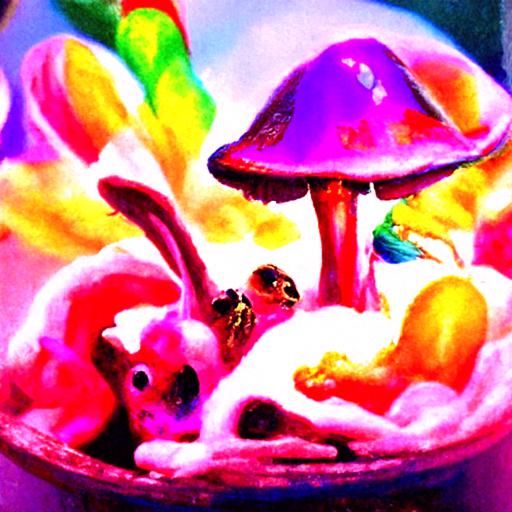 Psychedelic Fairy Mushroom Garden, Oil Painting