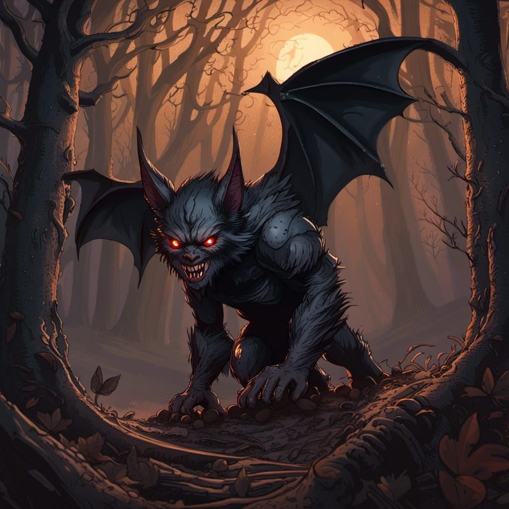 Eerie Werebat in Dark Fantasy Landscape