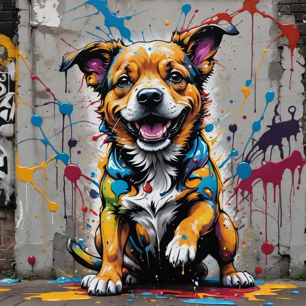 Colorful Graffiti Art: A Happy Dog Portrait