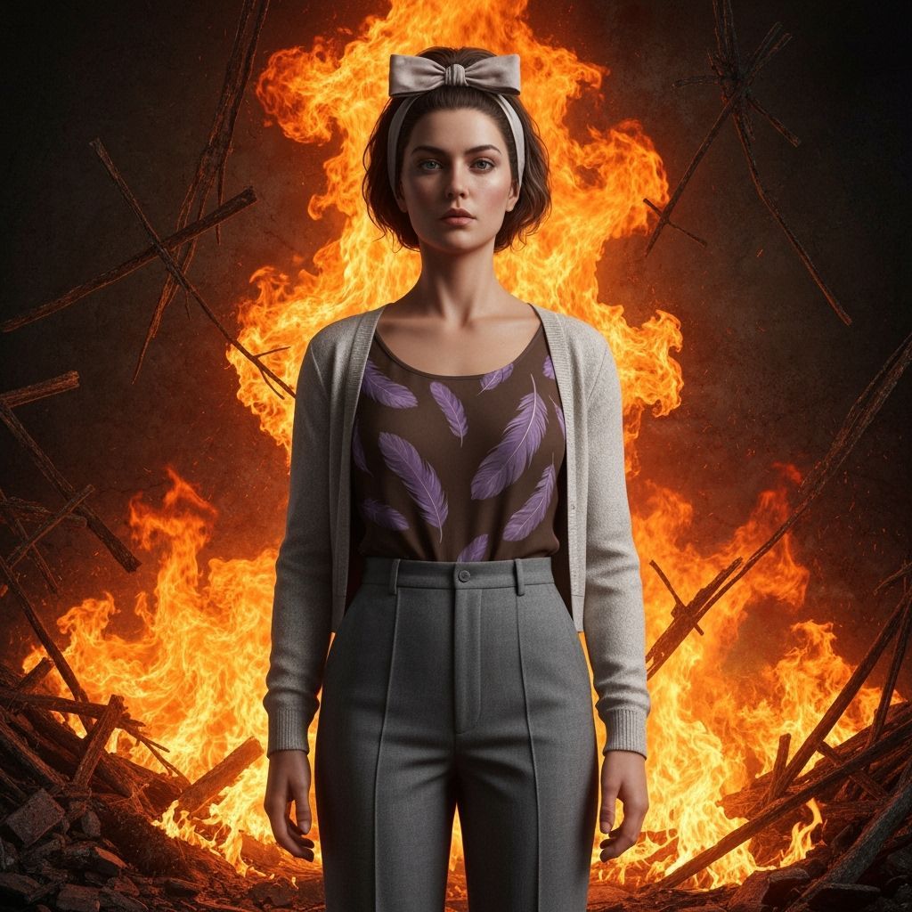 Woman in Burning World: Hyperrealistic Detailed Image