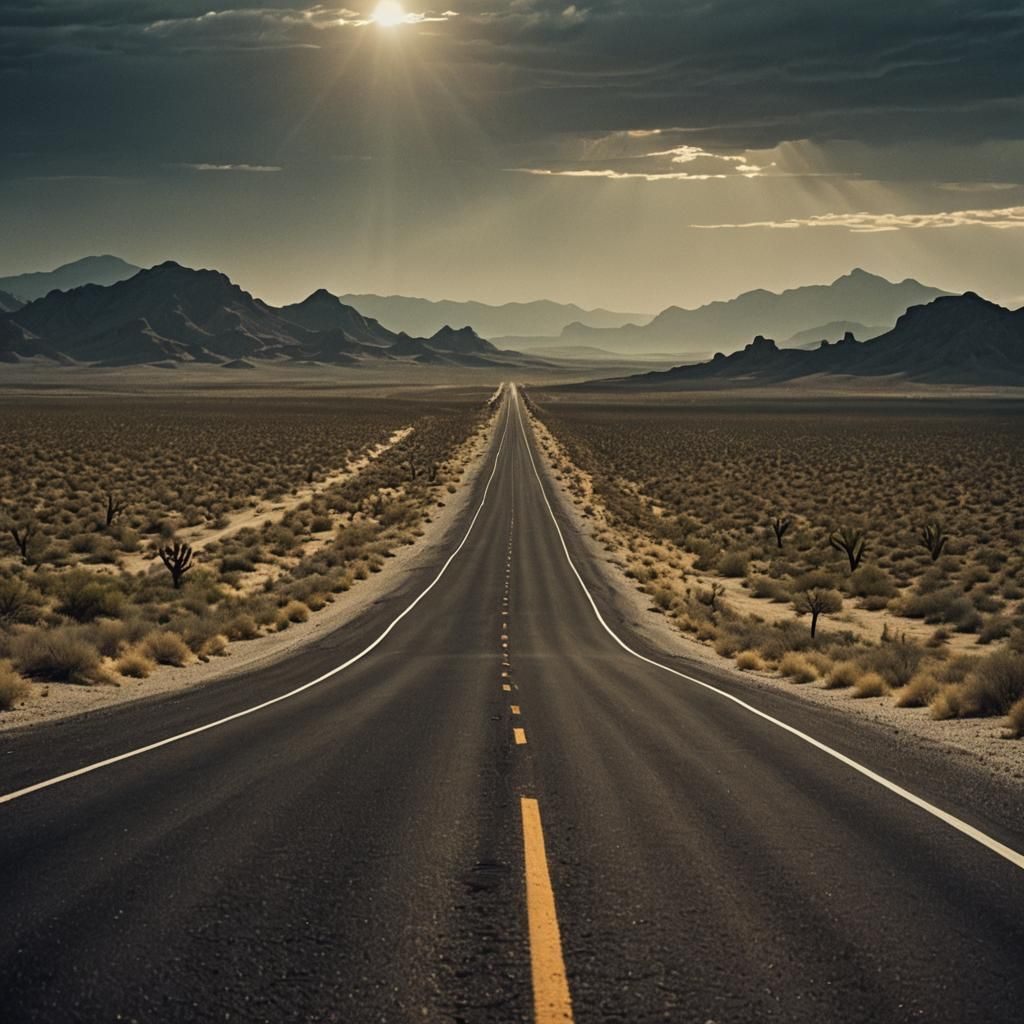 Dark Desert Highway Shimmering Light: Cinematic Film
