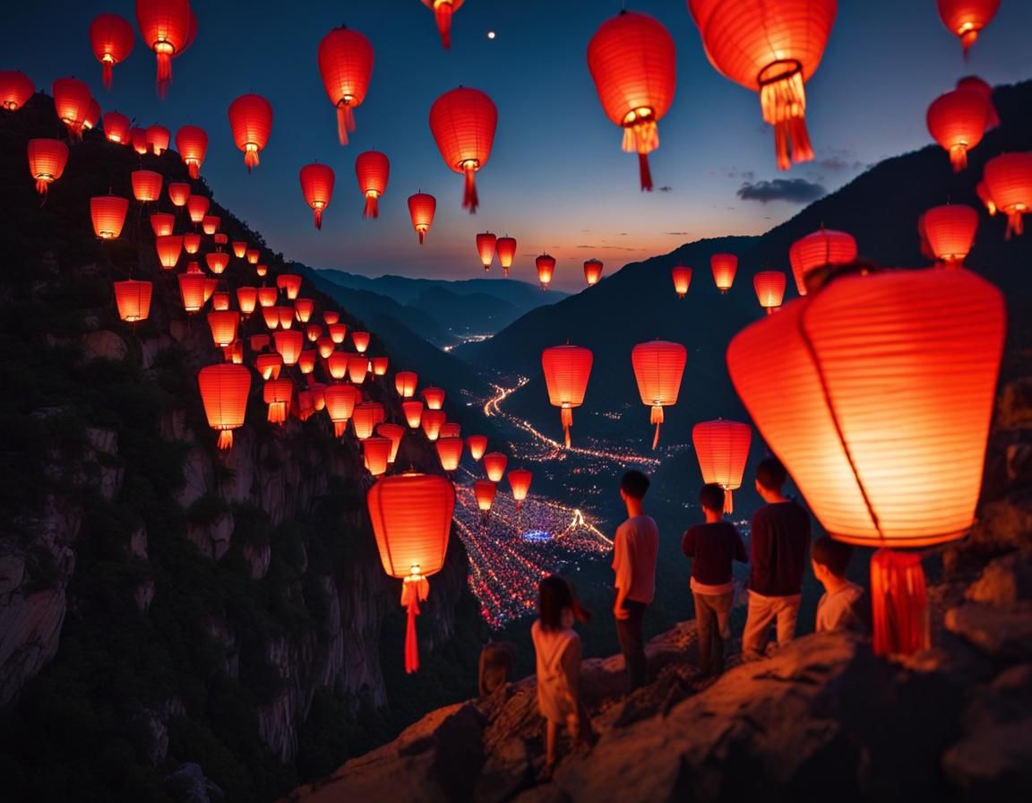 Lantern Festival at Dusk with Volumetric Lighting