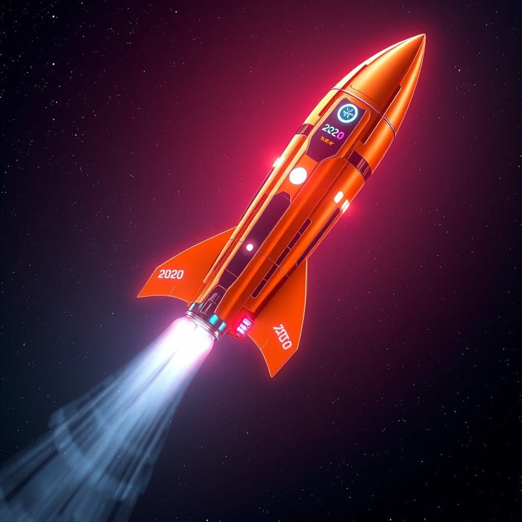 Cyberpunk 2020 Rocket Blazes Against Starry Night Sky