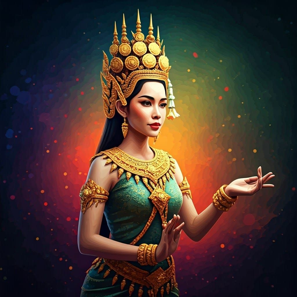 Cambodian Apsara Dancer in Golden Headdress