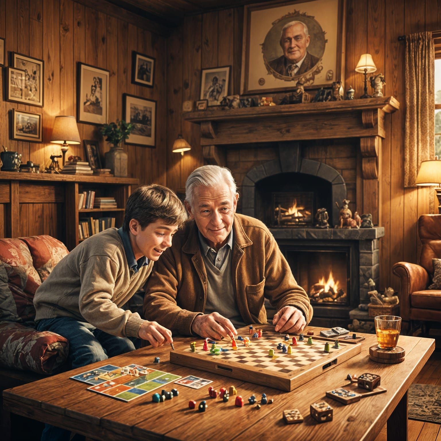 Grandfather and Grandson Game Night in Pixar Style