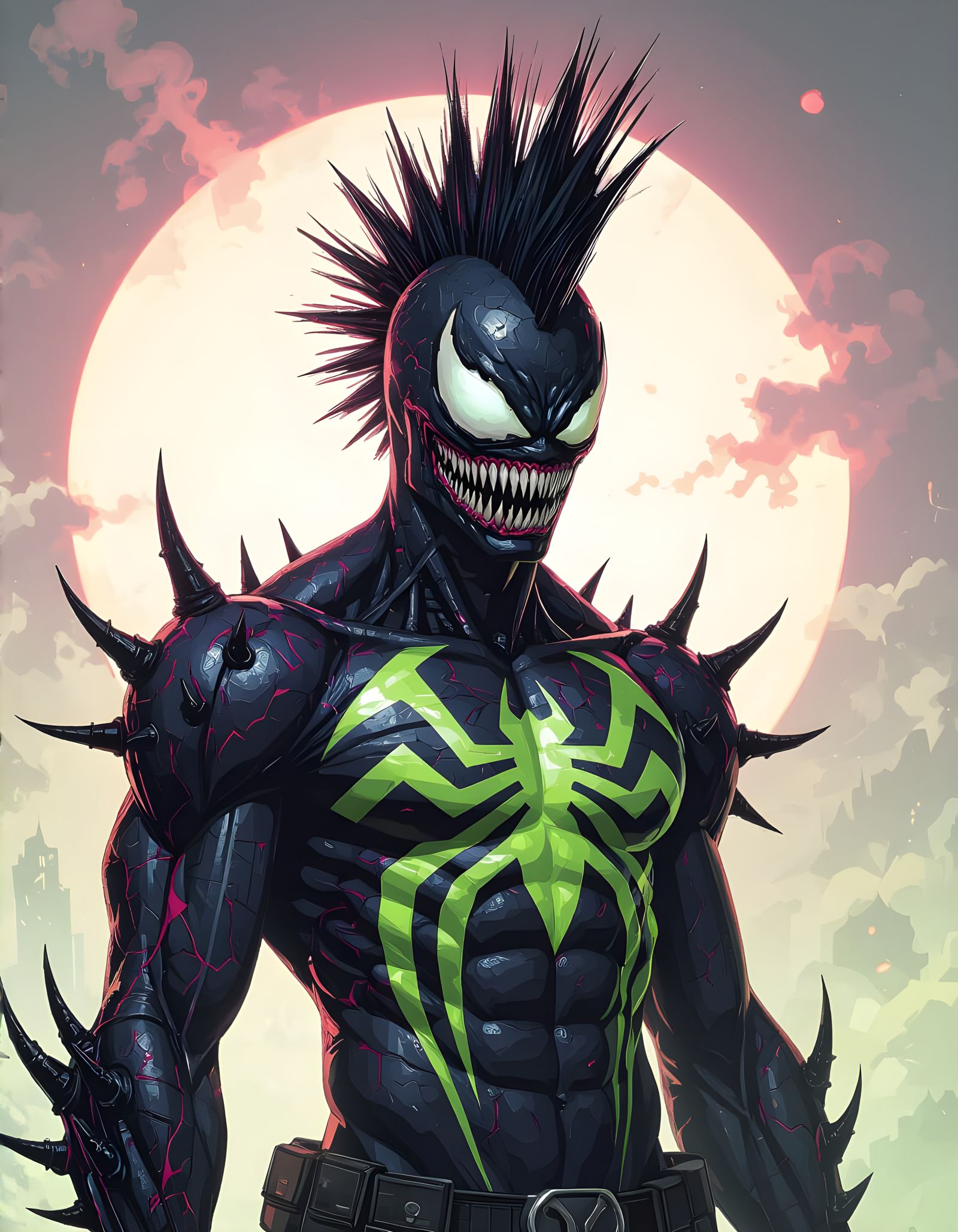 Punk Venom Symbiote with Mohawk in Dark Fantasy Style