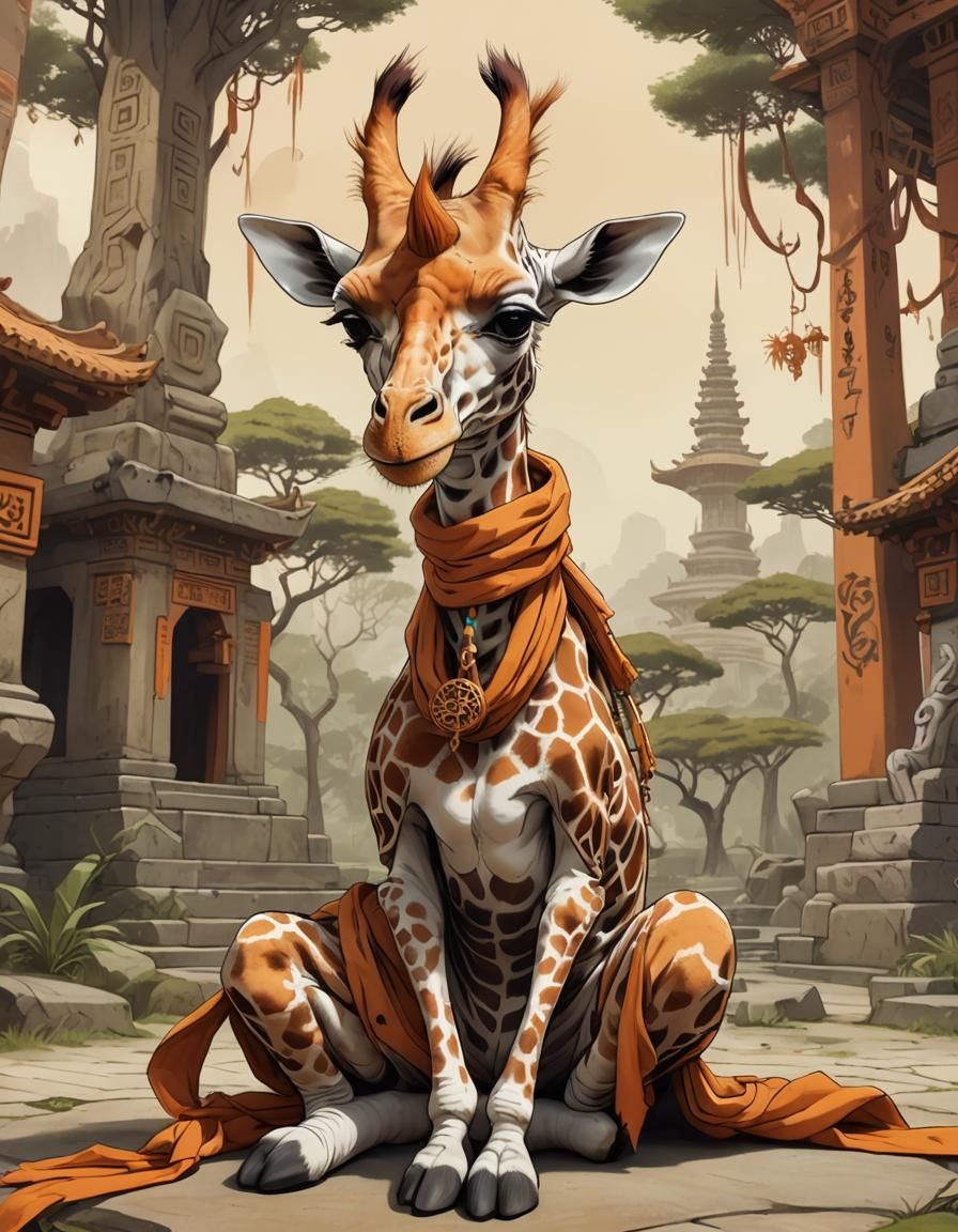 Zen Giraffe in a Himalayan Labyrinth
