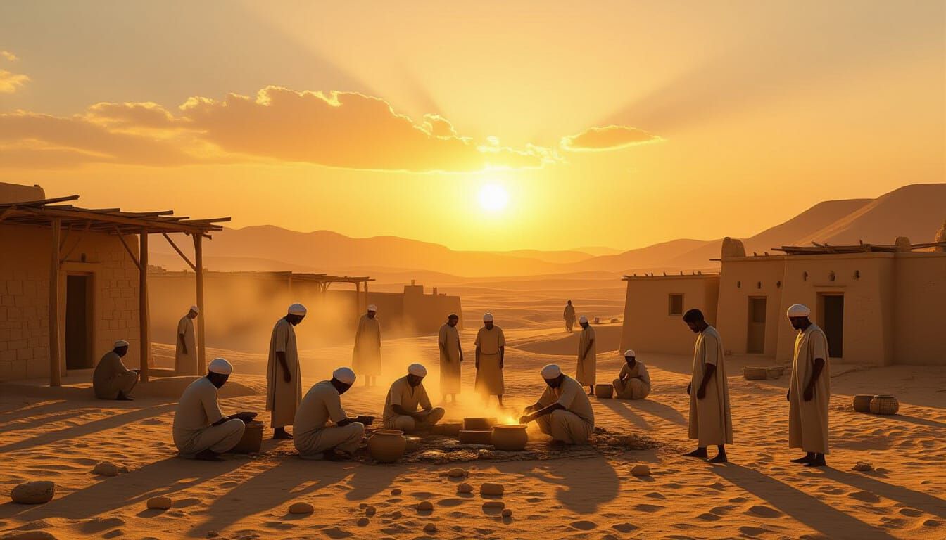 Ancient Egyptian Village at Sunset, Realistic 3D Style