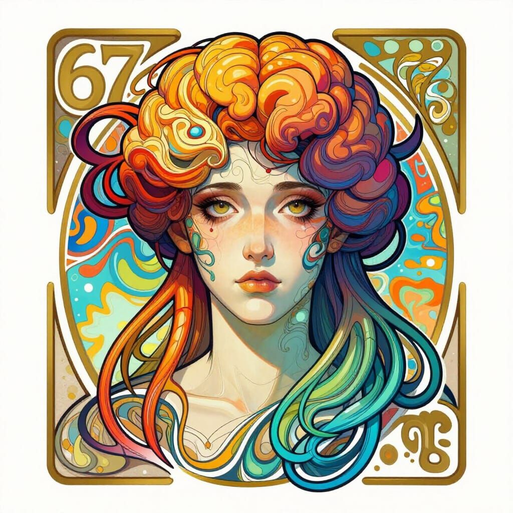 67 Brainrot Concept Art Portrait in Art Nouveau Style