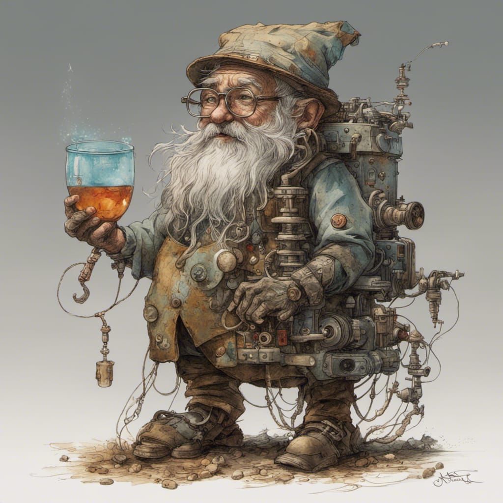 A gnome tinkerer wearing glasses